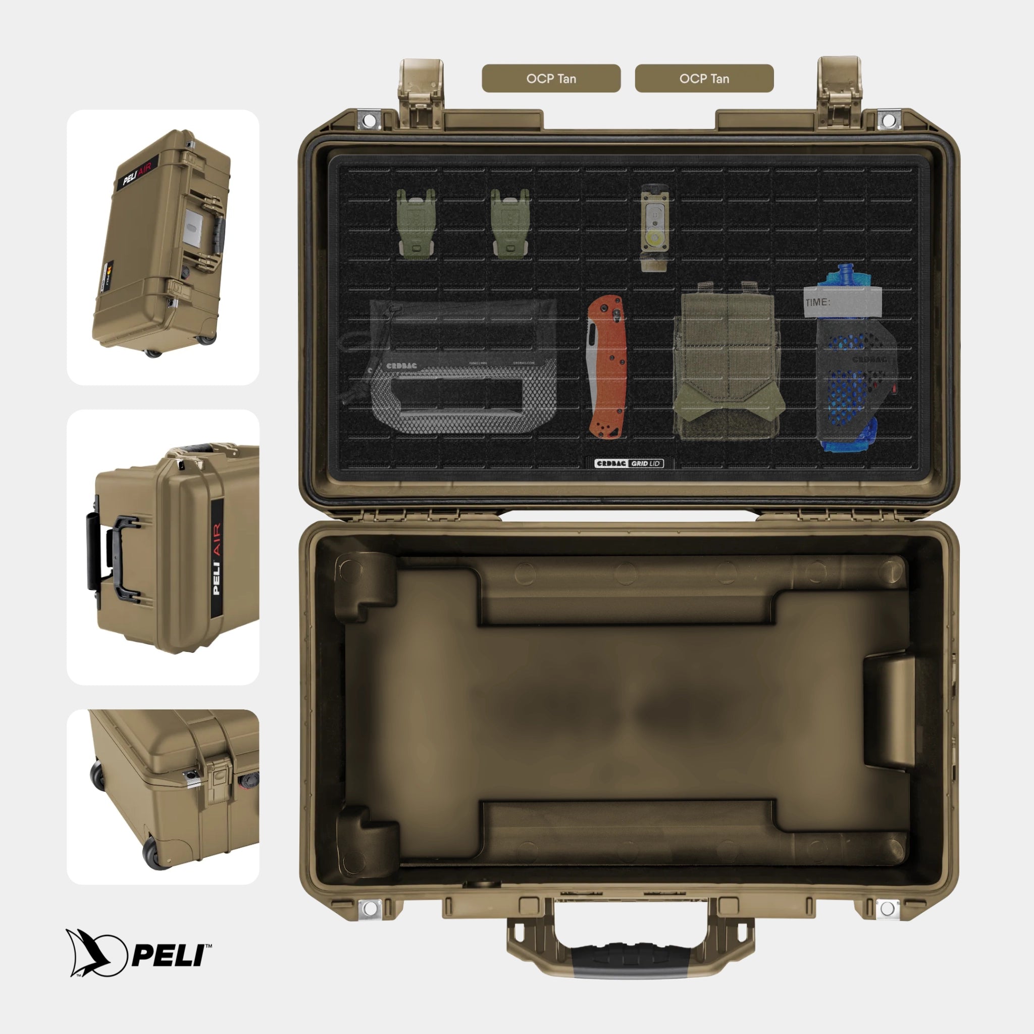 Peli 1535 Air case OCP Tan with CRDBAG MOLLE Panel GRID-LID organizer